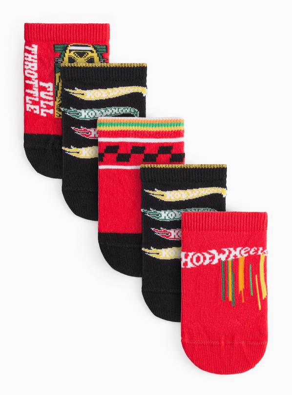 Black & Red Hot Wheels Print Ankle Socks 5 Pack 4-6.5